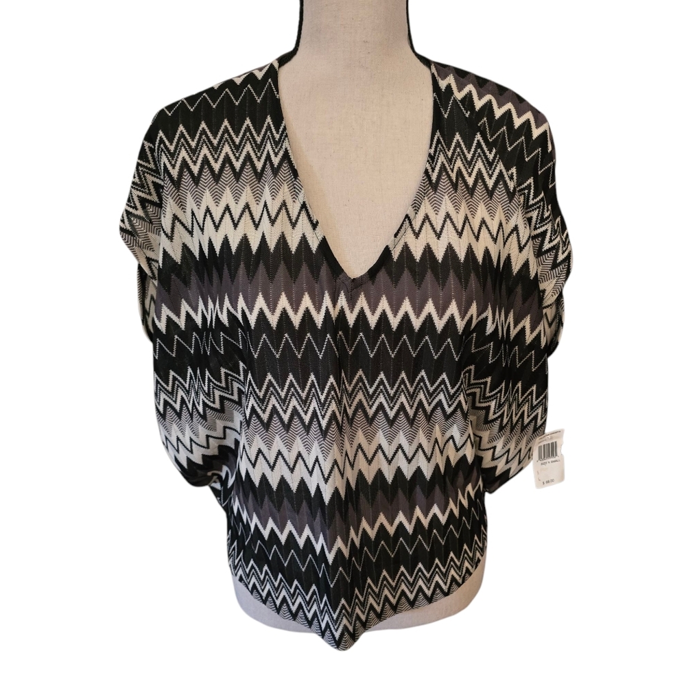 Collective Concepts Hi-Lo Tunic V-Neck Top Size XSmall Black ,Gray, White New